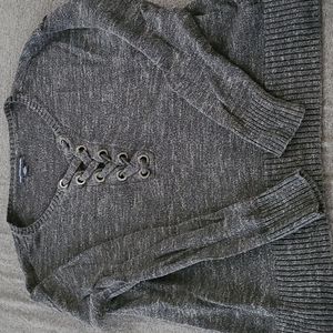 AEO Gray Knitted Long Sleeve Shirt Size Small